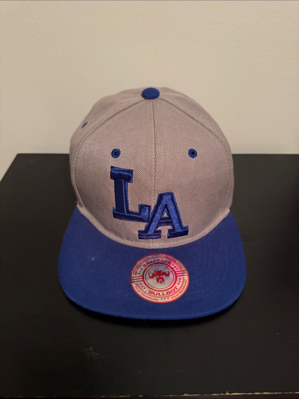 LA Embroidered Kids Snapback Hat - Gray and Blue
